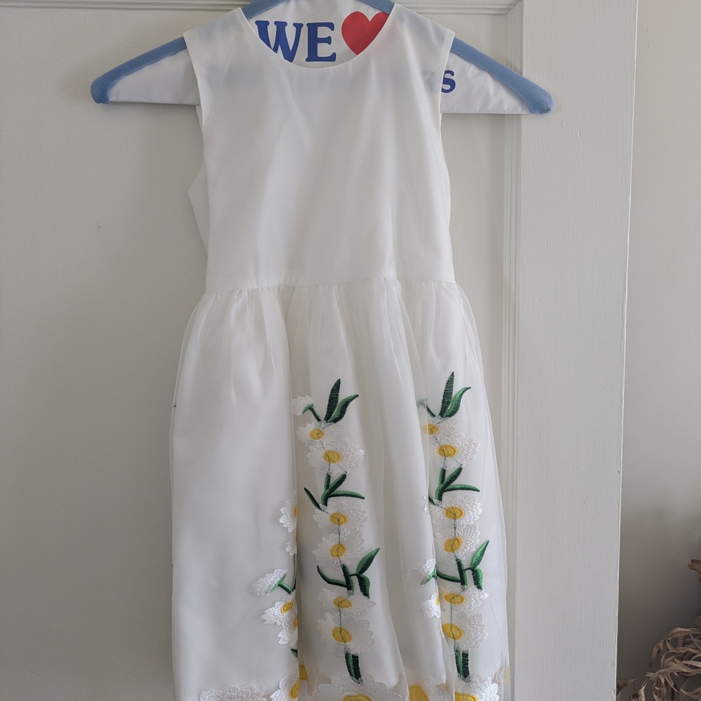 White Floral Embroidered Kids Dress 4T